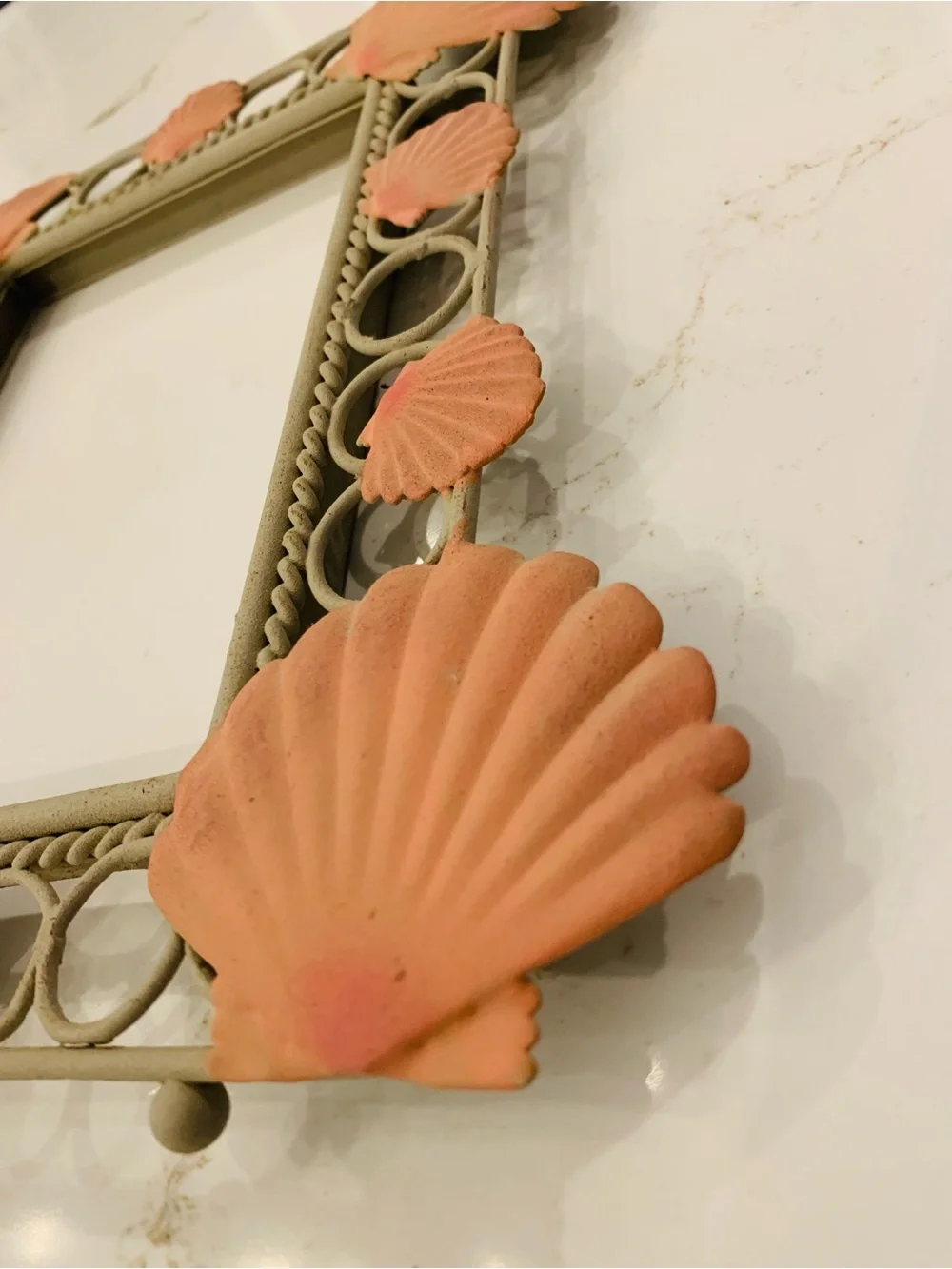 Coastal Accent Picture Frame Metal Scallop Shells Set Of (2) NO Glass (read).